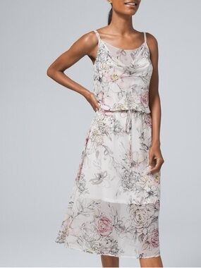 White House Black Market White Watercolor Floral Maxi Dress Size XS Tie Waist